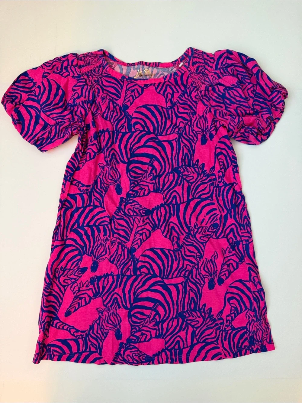 Lilly Pulitzer Hot Pink & Navy Zebra-Print Puff Sleeve Dress